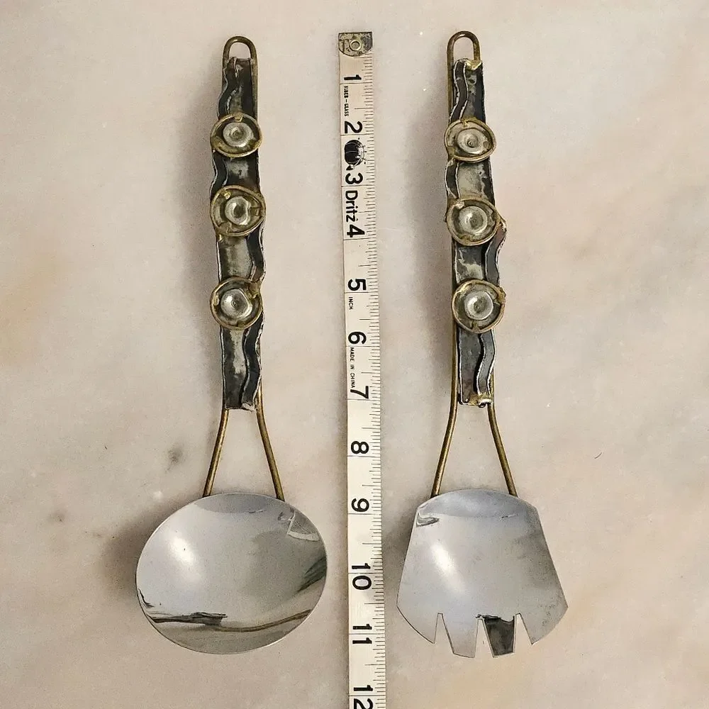 Decorative Wall Hanging Fork and Spoon Custom Mixed Metal Pair Salad Cutlery